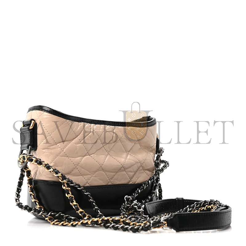 CHANEL AGED CALFSKIN QUILTED SMALL GABRIELLE HOBO BEIGE BLACK A94485 (20*15*9cm)